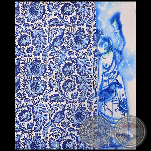 El edn inquieto - Serie AZUL dibujo sobre papel de Ricardo Migliorisi - Ao: 2018